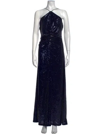 Pre-owned Halston Sequin Long Dress In Blue