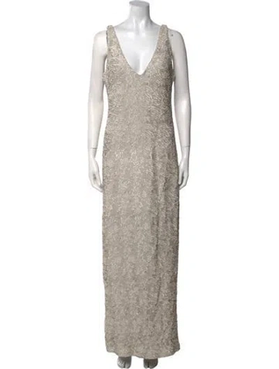 Pre-owned Halston Sequin Long Dress In Gray