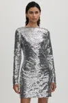 Halston Tala Sequin A-line Mini Dress In Silver
