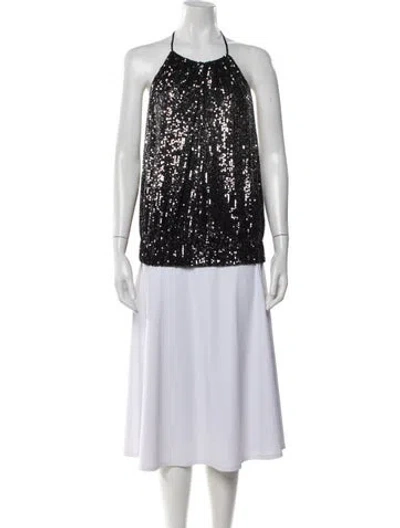 Pre-owned Halston Sequin Patterned Top In Silver