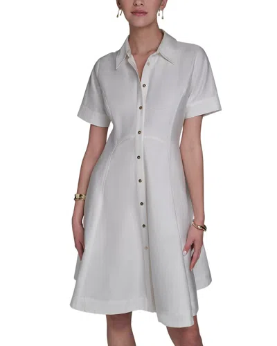 Halston Short Sleeve Button-up Sateen Shirtdress In White