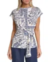 Halston Short Sleeve Printed Top In Blue