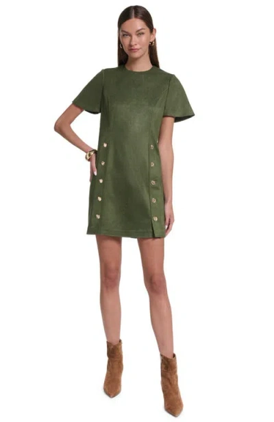 Halston Short Sleeve Suede Shift Dress In Green
