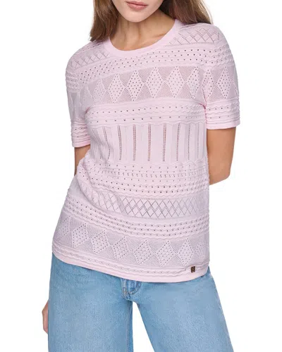 Halston Short Sleeve Textured Sweater In Pink