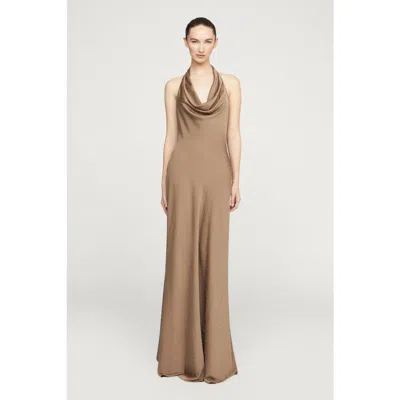 Halston Sid Satin Gown In Brown