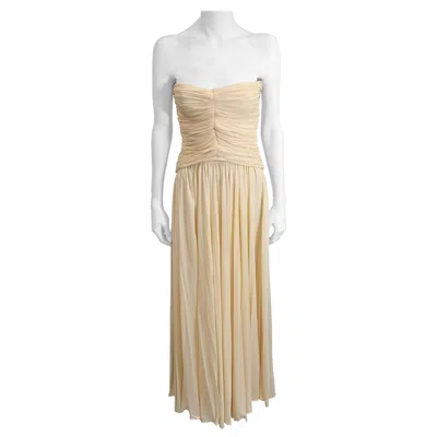 Pre-owned Halston Silk Chiffon Jersey Grecian Goddess Dress In Sand