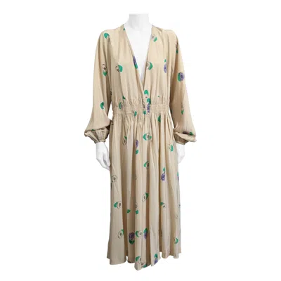 Pre-owned Halston Silk Crepe Faux Wrap Dress In Sand