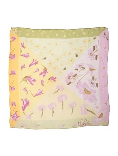 Pre-owned Halston Silk Floral Print Scarf In Yellow