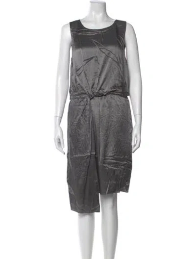 Pre-owned Halston Silk Knee-length Dress In Gray