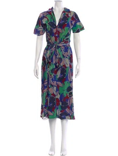 Pre-owned Halston Silk Long Dress In Blue