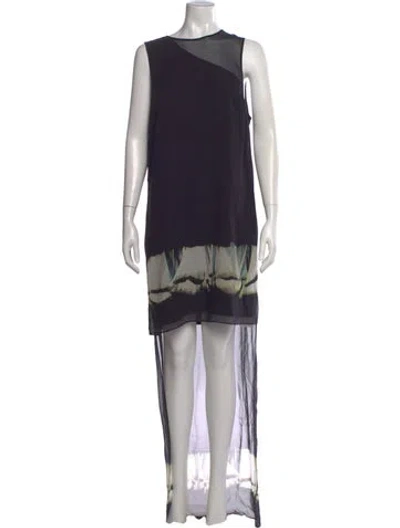 Pre-owned Halston Silk Long Dress In Blue