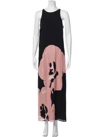 Pre-owned Halston Silk Long Dress In Brown