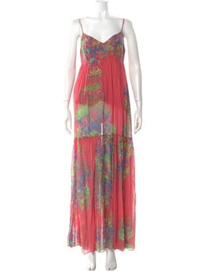 Pre-owned Halston Silk Long Dress In Multi