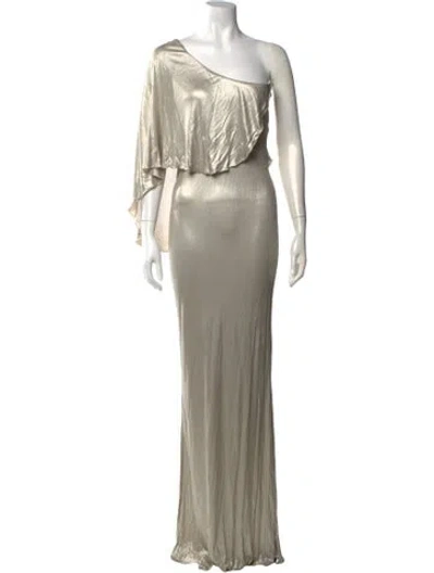 Pre-owned Halston Silk Long Dress In Neutral