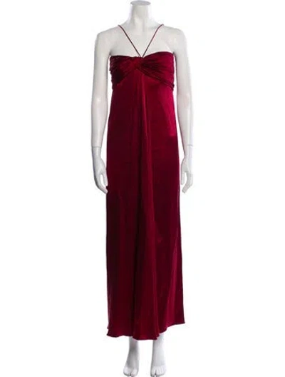Pre-owned Halston Silk Long Dress In Red