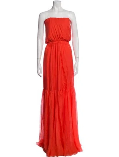 Pre-owned Halston Silk Long Dress W/ Tags In Orange