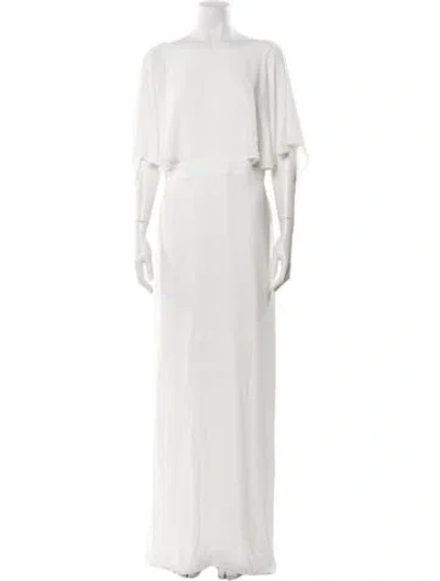 Pre-owned Halston Silk Long Dress In White