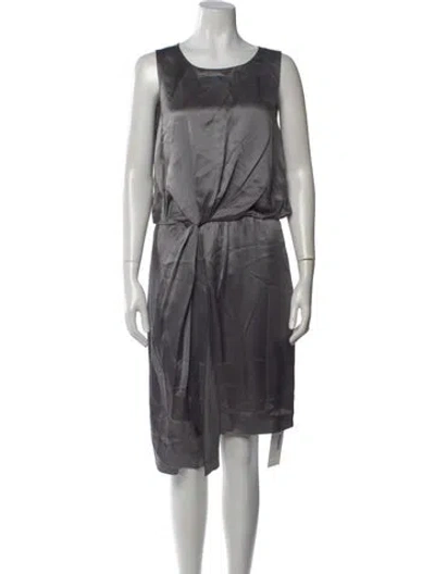 Pre-owned Halston Silk Midi Length Dress In Gray