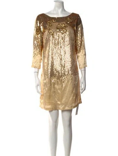 Pre-owned Halston Silk Mini Dress W/ Tags In Gold
