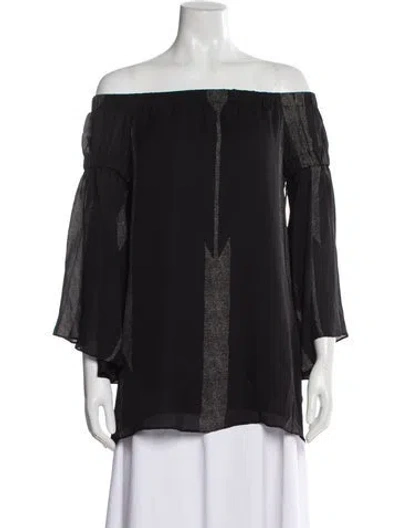 Pre-owned Halston Silk Off-the-shoulder Top In Gray