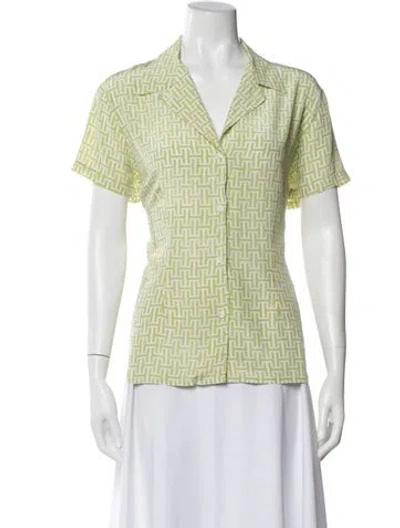 Pre-owned Halston Silk Patterned Blouse In Yellow