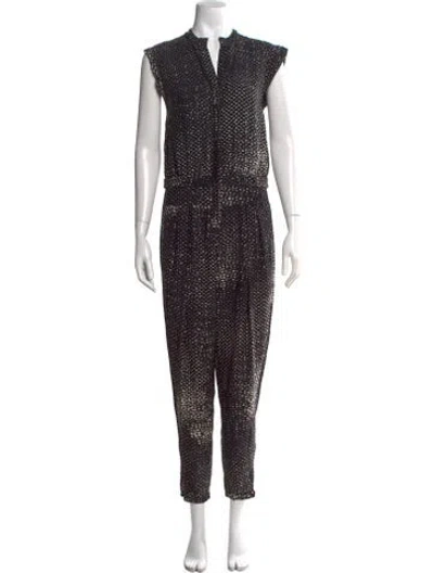 Pre-owned Halston Silk Patterned Jumpsuit In Black