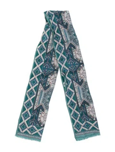 Pre-owned Halston Silk Patterned Scarf In Blue