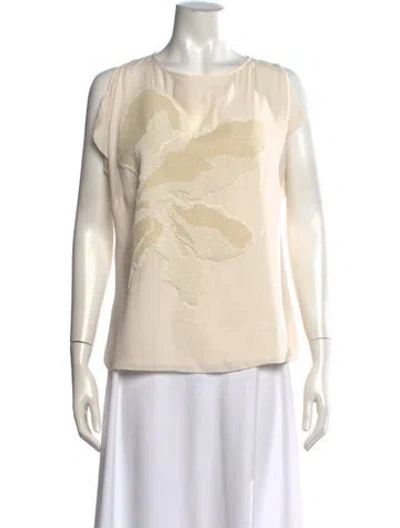 Pre-owned Halston Silk Patterned Top In White