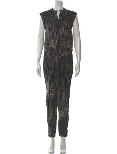 Pre-owned Halston Silk Polka Dot Print Jumpsuit In Gray