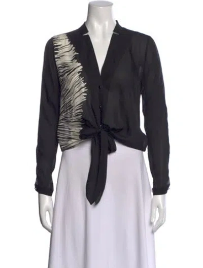 Pre-owned Halston Silk Printed Blouse W/ Tags In Black
