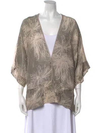 Pre-owned Halston Silk Printed Blouse W/ Tags In Green