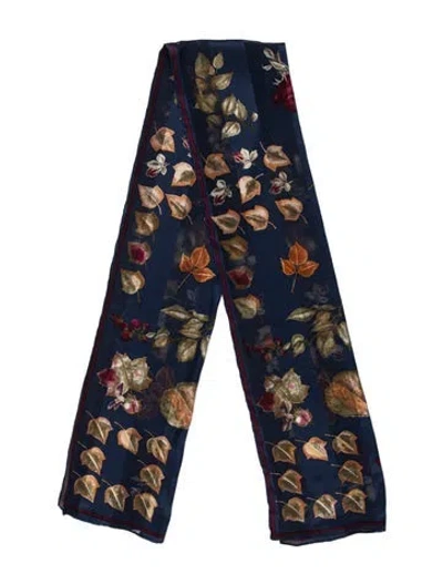 Pre-owned Halston Silk Printed Scarf In Blue