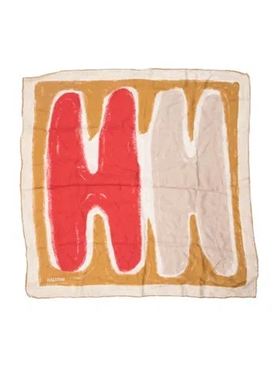 Pre-owned Halston Silk Printed Scarf In Neutrals