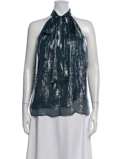 Pre-owned Halston Silk Printed Top In Blue