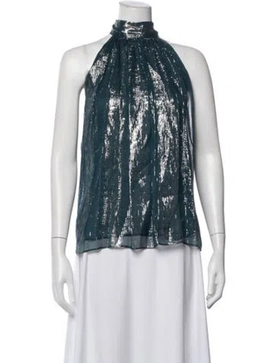 Pre-owned Halston Silk Printed Top W/ Tags In Blue