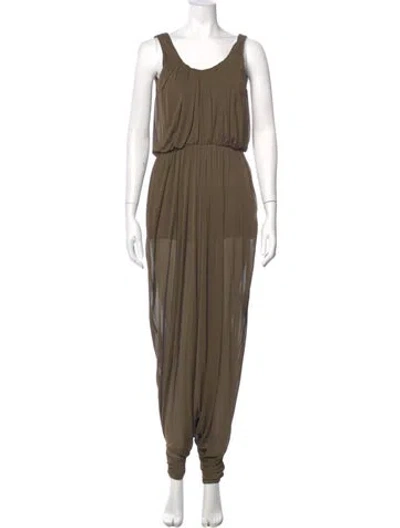 Pre-owned Halston Silk Scoop Neck Jumpsuit In Green