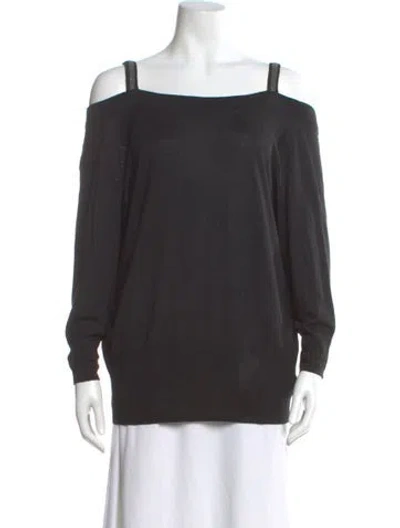 Pre-owned Halston Silk Square Neckline Sweater In Gray