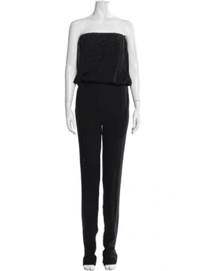 Pre-owned Halston Silk Strapless Jumpsuit In Black