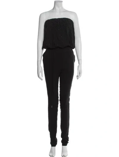 Pre-owned Halston Silk Strapless Jumpsuit In Gray