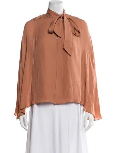 Pre-owned Halston Silk Tie Neck Blouse In Brown