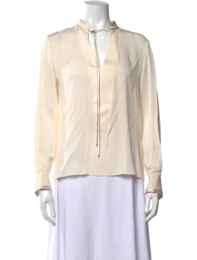 Pre-owned Halston Silk Tie Neck Blouse W/ Tags In White
