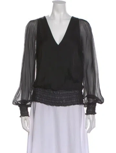 Pre-owned Halston Silk V-neck Blouse In Black