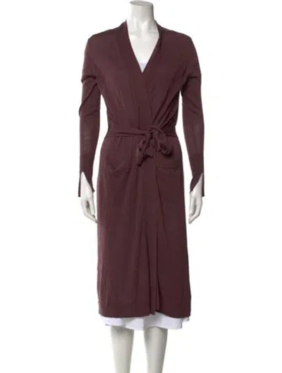 Pre-owned Halston Silk V-neck Sweater In Burgundy