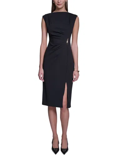 Halston Sleeveless Bodycon Midi Dress With Hardware In Black