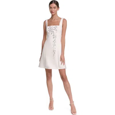 Halston Sleeveless Embellished Crepe Shift Dress In White