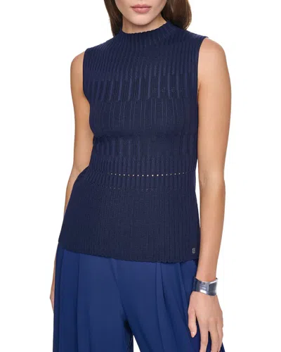Halston Sleeveless Mock Neck Sweater In Blue