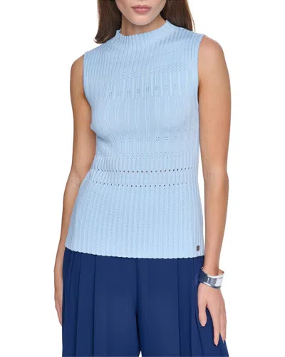Halston Sleeveless Mock Neck Sweater In Blue