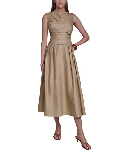 Halston Sleeveless Pleated A-line Dress In Brown