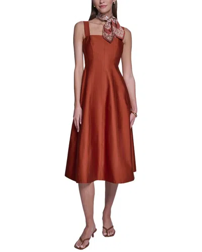 Halston Sleeveless Sateen Dress In Brown