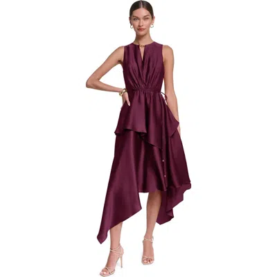 Halston Sleeveless Satin Midi Dress With Layered Skirt In Purple